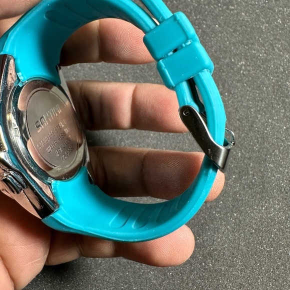 Santini Ladies Quartz Watch Analog Silver Tone Rhinestone Accent Blue Band Worki - Picture 5 of 8